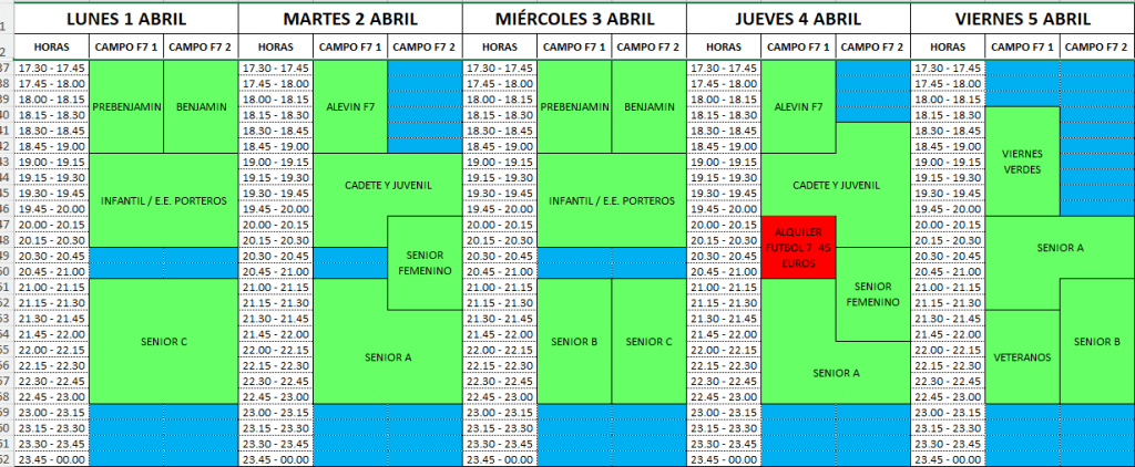 Horarios Entrenamientos